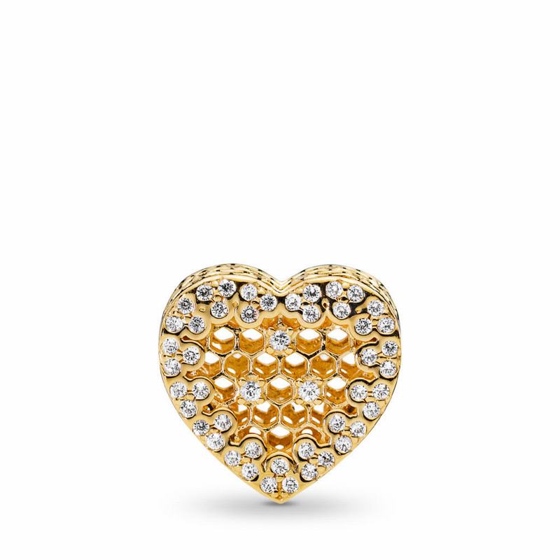 Pandora Shine™ Honeycomb Lace Charm - 18ct Gold Plated/Cubic Zirconia - Canada | EO4690RC